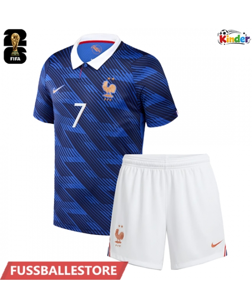 Günstige Frankreich Ousmane Dembele #7 Heimtrikotsatz Kinder WM 2026 Kurzarm (+ Kurze Hosen)